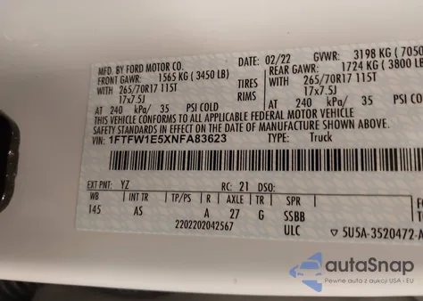 2022 Ford F-150 Xl from USA, damaged, VIN 1FTFW1E5XNFA83623